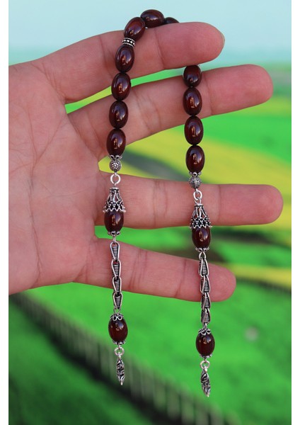 Arpa Kesim Gümüş Püsküllü Fırınlanmış Sıkma Kehribar Zaza Tesbih 201022891 fırsatları