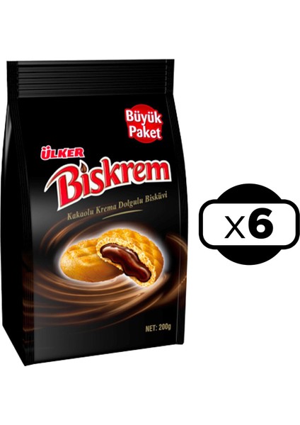 Biskrem Kakaolu Krema Dolgulu Bisküvi 200 gr x 6 Adet