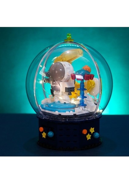 Hsanhe D001-4 LED Işıklı Kürede Astronot ve Ay Yapı Blokları (Yurt Dışından)