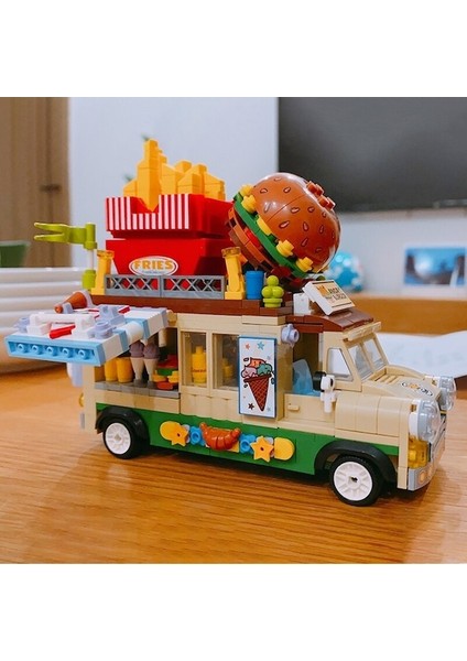 Lezi 00891 Hamburger ve Patates Kızartmalı Fast Food Kamyonu Yapı Blokları (Yurt Dışından)