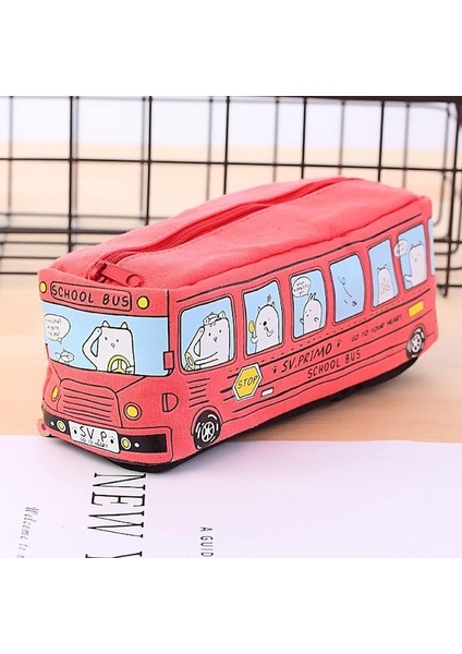 Heamor Kawaii Okul Otobüsü Kalem Kutusu Kutusu Sevimli Anime Hayvan Estetik Çizgi Film Kırtasiye Düzenleyici Çanta Japon Koreli Kırmızı - Sarı (Yurt Dışından)