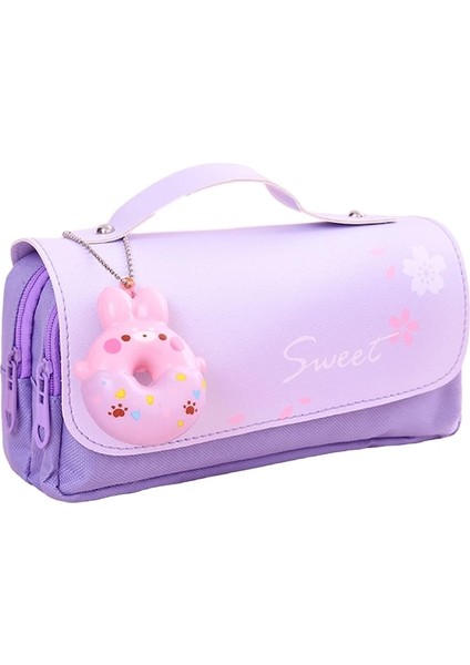 Heamor Kawaii Kalem Kutusu Kese Kutusu Stres Giderici Sevimli Anime Donut Sünger Kolye Estetik Karikatür Kırtasiye Organizatör Tutucu Çanta Okul Malzemeleri Japon Tarzı Mor A - Mor B (Yurt Dışından)