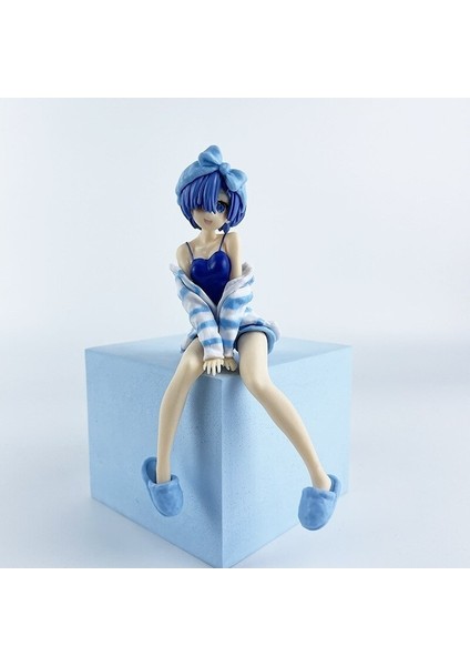 Bule-Rem Anime Figürü 15CM Re: Başka Bir Dünyada Sıfır Başlangıç Yaşamı Ram Loungewear Oturan Sevimli Model Şehriye Stoper Pvc Bebek Oyuncakları (Yurt Dışından)