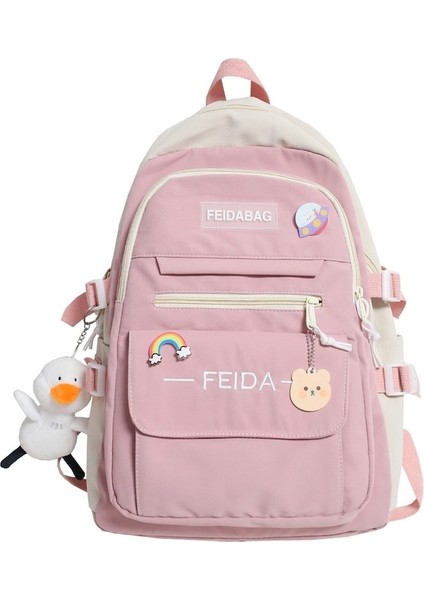 Yucama Dake Öğrenci Kitap Çantası Moda Sevimli Kadın Sırt Çantası Serin Harajuku Çanta Kız Naylon Kawaii Sırt Çantası Su Geçirmez - Pembe (Yurt Dışından)