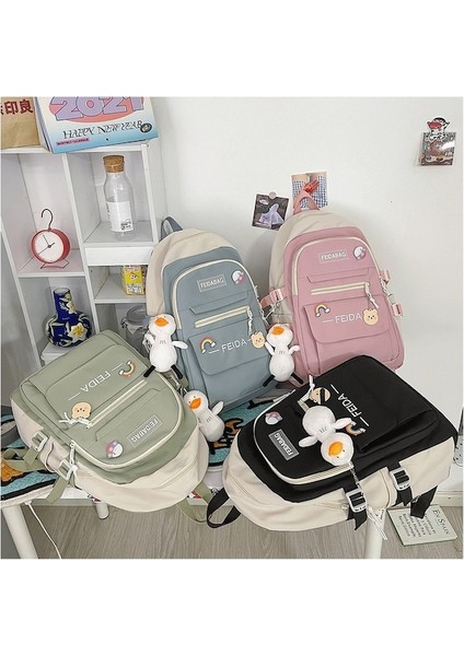 Yucama Dake Öğrenci Kitap Çantası Moda Sevimli Kadın Sırt Çantası Serin Harajuku Çanta Kız Naylon Kawaii Sırt Çantası Su Geçirmez - Pembe (Yurt Dışından)