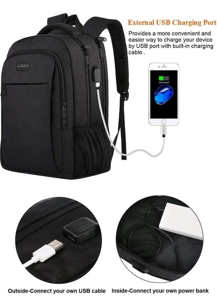 Yucama Dizüstü Sırt Çantası, USB Bağlantı Noktalı Lise Sırt Çantası, Suya Dayanıklı Seyahat Sırt Çantası Gençler ve Bayanlar Için Sevimli Kitap Çantası Bilgisayarda 15.6 Sığdır - Black (Yurt Dışından)