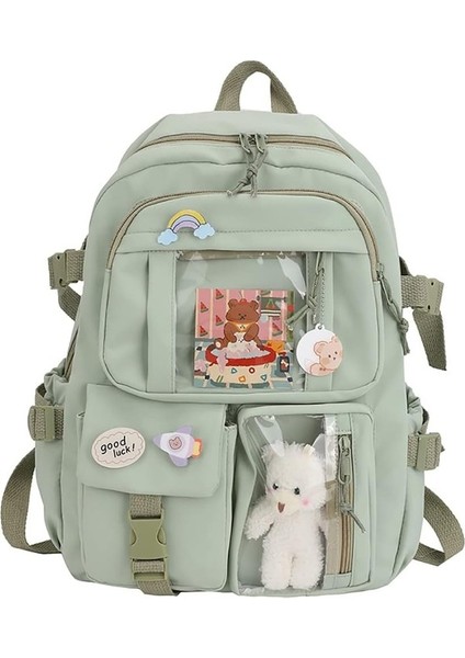 Heamor Qoco Kawaii Raptiye ve Aksesuarlı Sırt Çantası, Kawaii Sırt Çantası, Harajuku Kawaii Bag Estetik Okul Sırt Çantası, Sevimli Öğrenci Kitap Çantası, Genç Kızlar Için - 01-B Yeşil (Yurt Dışından)
