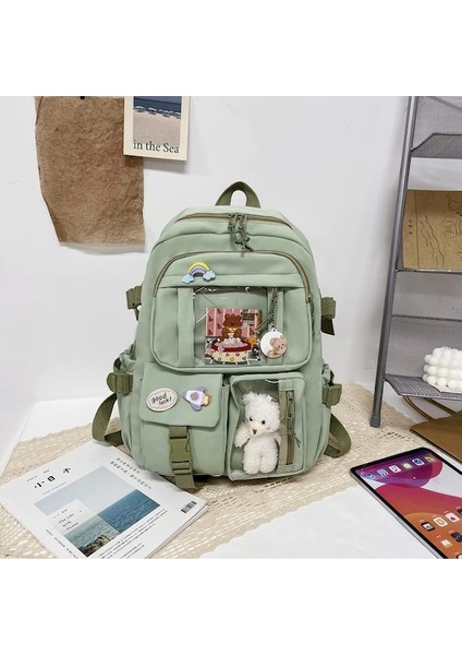 Heamor Qoco Kawaii Raptiye ve Aksesuarlı Sırt Çantası, Kawaii Sırt Çantası, Harajuku Kawaii Bag Estetik Okul Sırt Çantası, Sevimli Öğrenci Kitap Çantası, Genç Kızlar Için - 01-B Yeşil (Yurt Dışından)