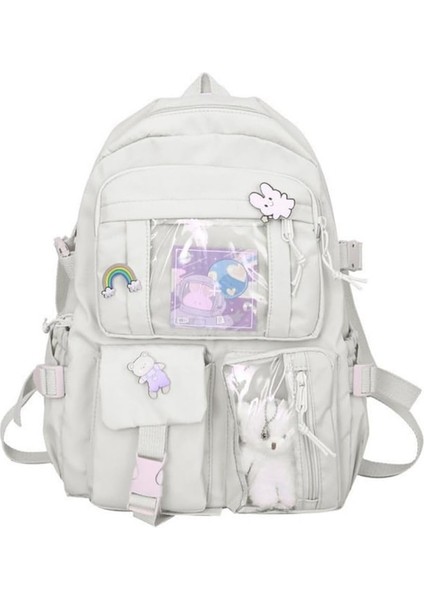 Heamor Sevimli Kız Sırt Çantası Çocuk Sırt Çantaları Sevimli Peluş Pin Aksesuarları ile Ilk ve Orta Kız Çocukları Için Okul Çantaları - Bej (Yurt Dışından)