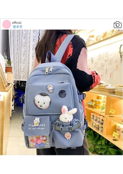 Yucama Büyük Kapasiteli Okul Çantası Seti Basit Kolej Tarzı 5 Adet - Mavi (Yurt Dışından) modelleri