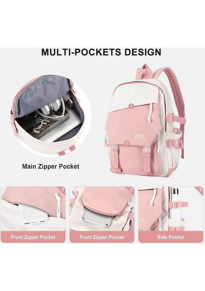Yucama Hafif Okul Çantası Rahat Sırt Çantası Kolej Dizüstü Sırt Çantası Seyahat Çantası Erkekler Kadınlar Için Suya Dayanıklı Seyahat Sırt Çantası - Pink (Yurt Dışından)