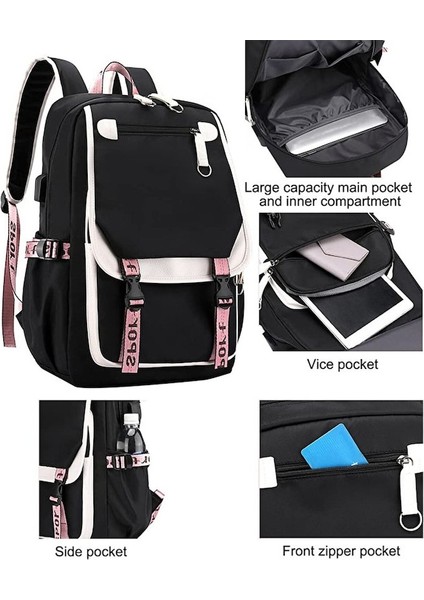 Yucama 21L Kız Sırt Çantası Ortaokul Öğrencisi Okul Çantası, USB Şarj Portlu - Beyaz Siyah - Yeşil - Siyah (Yurt Dışından) fiyatları