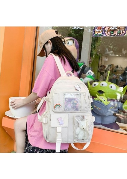 Heamor Sevimli Kız Sırt Çantası Çocuk Sırt Çantaları Sevimli Peluş Pin Aksesuarları ile Ilk ve Orta Kız Çocukları Için Okul Çantaları - Bej (Yurt Dışından) modelleri