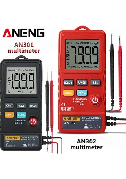 AN302 Kırmızı-Aneng AN302 Profesyonel Dijital Multimetre 7999 Ekran Dc/ac Voltmetre Test Cihazı Kapasitans Diyot Ncv Ohm Direnci Hz Testi (Yurt Dışından)