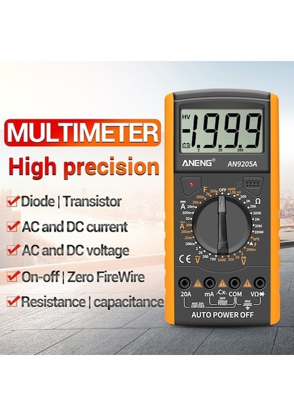 B-Dijital Multimetre Yüksek Hassasiyetli Dijital Ekran Evrensel Metre AN9205A Otomatik Elektrikçi Voltaj ve Akım Ölçer (Yurt Dışından)