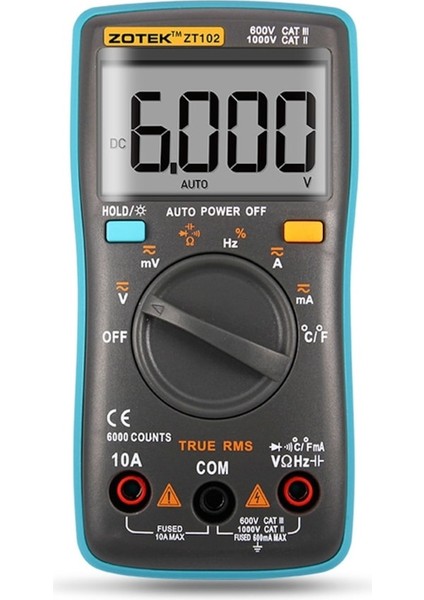 ZT102-ZT102 Dijital Multimetre 6000 Adet Arka Işık Ac/dc Ampermetre Voltmetre Ohm Frekans Diyot Sıcaklığı (Yurt Dışından)