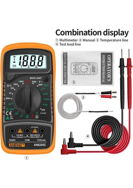 AN8205C Sarı-Aneng AN8205C Dijital Multimetre 19999 Sayım True Rms Multimetre Transistör Test Cihazı Voltimetro Profesyonel Kapasite Ölçer (Yurt Dışından)