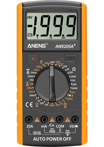 Sarı-Aneng DT9205A Dijital Multimetre Ac/dc Transistör Test Cihazı Elektrik Ncv Test Metre Profesyonel Analog Otomatik Aralık Multimetro (Yurt Dışından)