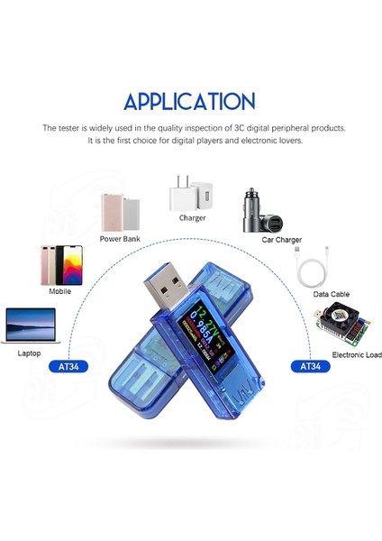 AT34 USB 3.0 Renkli LCD Voltmetre Ampermetre Gerilim Akım Ölçer Multimetre Pil Şarjı Güç Bankası USB Test Cihazı (Yurt Dışından)