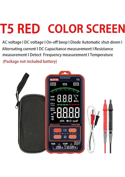T5 Kırmızı-Dijital Multimetre 6000 Sayım Gerçek Rms Ac/dc Akım Gerilimi Ncv C/ F Kapasitans Endüktans Mini Akıllı Multimetro Test Aracı (Yurt Dışından)