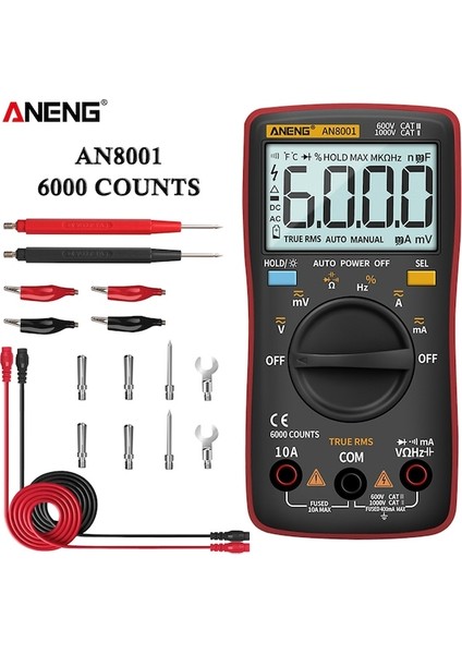 AN8001 Mavi Pro-Aneng AN8001 Dijital Multimetre Profesyonel 6000 Sayım Kapasitör Test Cihazı Esrmeter Gerilim Multitester Evrensel Metre Test Cihazı (Yurt Dışından) fiyatları