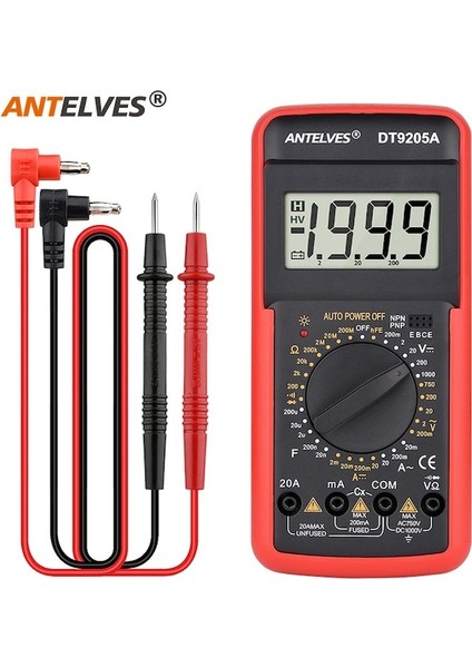 DT9205A-KIRMIZI-DT9205A Profesyonel Dijital Multimetre Manuel Aralık Voltmetre Ampermetre Hfe Transistör Testi Ohm Hz Kapasite Süreklilik Test Cihazı (Yurt Dışından)