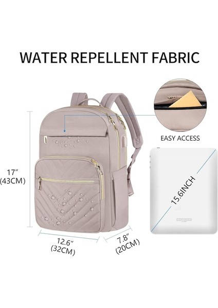 Yucama 15.6 Inç Laptop Sırt Çantası Iş Laptop Çantası USB Bağlantı Noktalı Moda, Su Geçirmez Sırt Çantaları Seyahat Çantaları Günlük Sırt Çantaları - Beige (Yurt Dışından) fiyatları