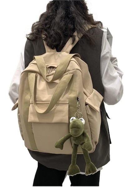 Büyük Kapasiteli Sırt Çantası Kadın Retro Kanvas Öğrenci Okul Çantası-Haki (Yurt Dışından)