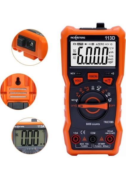 113E-SARI-RICHMETERS Dijital Multimetre 6000 Sayım Ncv Otomatik Değişen Ac/dc Voltaj Ölçer Flaş Işığı Arka Işık True Rms (Yurt Dışından) fiyatları