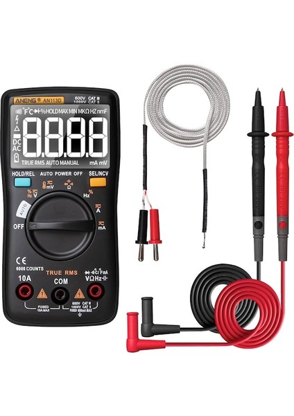 Siyah-Aneng AN113D Dijital Elektrik Multimetre 6000 Sayım Dc/ac Akım Voltmetre True Rms Otomatik Değişen LCD Metre (Yurt Dışından)