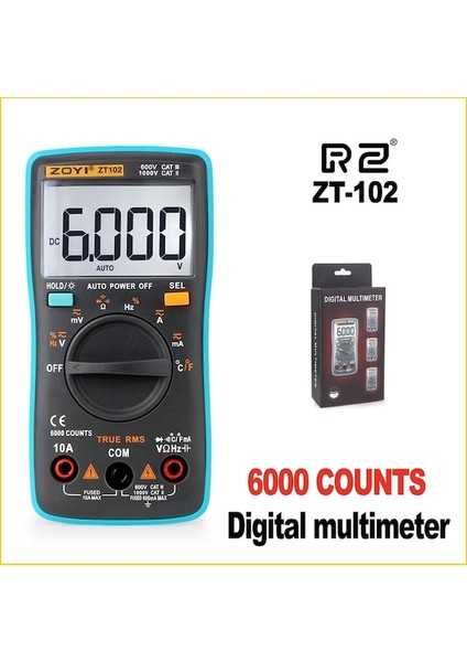 ZT102-ZOY-DIJITAL Multimetre Ampermetre Voltmetre Direnç Frekansı Arka Işık Ölçer Gerilimi Diyot Frekansı ZT98 ZT100 ZT101 ZT102 (Yurt Dışından)