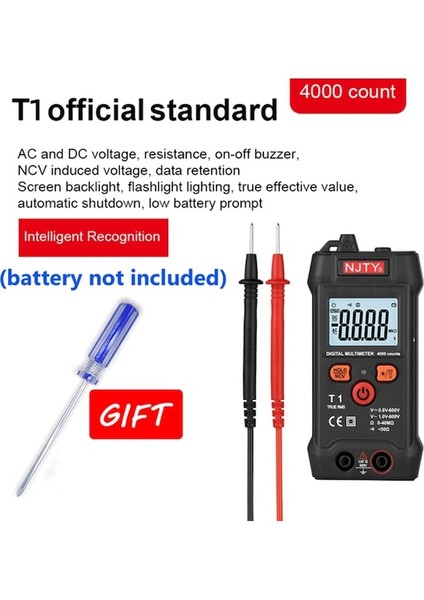 T1-Profesyonel Dijital Multimetre Gerçek Etkili Değer 600 V Ac/dc Otomatik Aralık Volt-Ohm Test Cihazı Ncv Profesyonel Akıllı Metre (Yurt Dışından)
