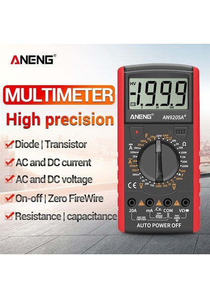 Yeşil-Aneng DT9205A Dijital Multimetre Ac/dc Transistör Test Cihazı Elektrik Ncv Test Metre Profesyonel Analog Otomatik Aralık Multimetro (Yurt Dışından) fiyatları
