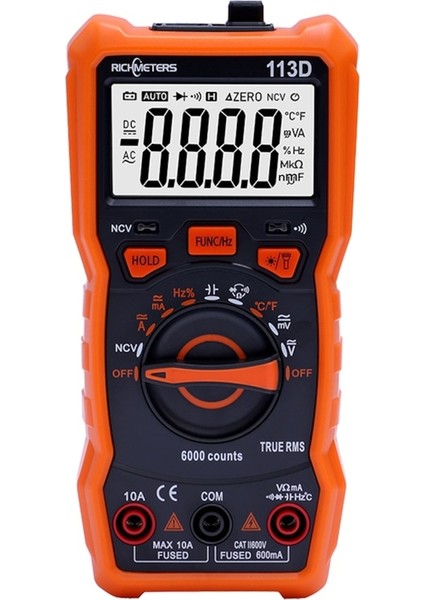 113D Turuncu-Rıchmeters RM113D Ncv Dijital Multimetre 6000 Sayım Otomatik Değişen Ac/dc Voltaj Ölçer Flaş Arka Işık Büyük Ekran 113A/D (Yurt Dışından)