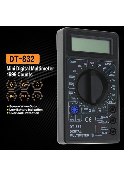 SIYAH-DT-832 Dijital Multimetre 1999 Otomatik Aralık Sayımları Ac/dc Amp Volt Ohm Test Cihazı Voltmetre Ampermetre Ohmmetre Kapasitans Çoklu Metre (Yurt Dışından) fiyatları