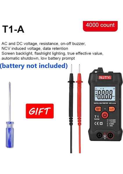 T1-A-Mini Dijital Akıllı Multimetre T1 Taşınabilir Elektrik Ölçer Otomotiv Profesyonel Test Cihazı True Rms Ncv 600 V Ac Dc Voltaj Test Cihazı (Yurt Dışından)