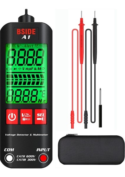 Bsıde A1 Mini Multimetre LCD Dijital Test Cihazı Gerilim Fermuarlı Kılıf (Yurt Dışından)
