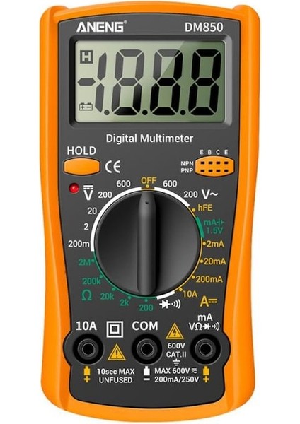 Turuncu-Aneng DM850 Dijital Multimetre Profesyonel Multimetre LCD Ekran Ture Ac Dc Multimetro Test Cihazı Ohm Kapasite Hz Gerilim Ölçer (Yurt Dışından)