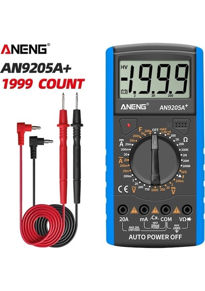 Mavi-Aneng DT9205A+ Dijital Multimetre Ac/dc Profesyonel Transistör Test Cihazı Elektrik Ncv Test Ölçer Analog Otomatik Aralık Multimetro (Yurt Dışından)