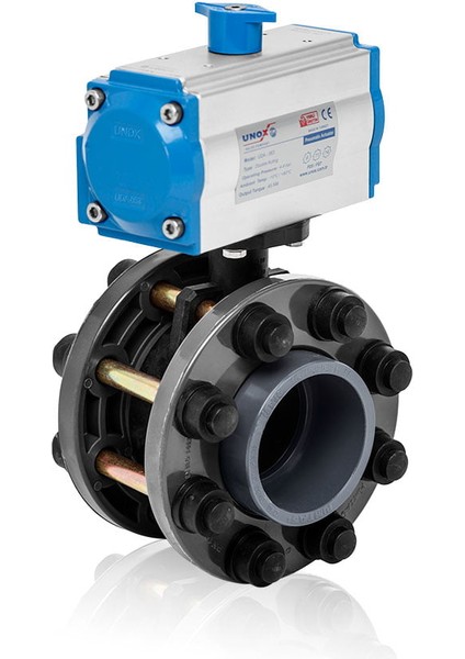 Ø 125 Tek Etkili Pnömatik Aktüatörlü U-Pvc Takım Kelebek Vana Su Için