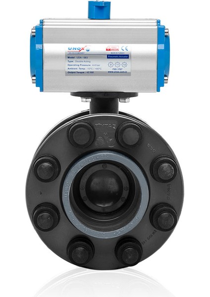 Ø 125 Tek Etkili Pnömatik Aktüatörlü U-Pvc Takım Kelebek Vana Su Için fiyatları