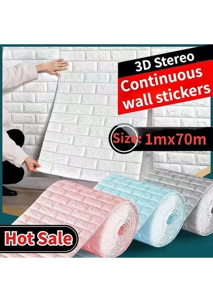 Gümüş Tarzı 70CMX2M 70 cm * 2 M Duvar Kağıdı Kendinden Yapışkanlı 3D Üç Boyutlu Su Geçirmez Nem Geçirmez Duvar Kağıdı Yatak Odası Arka Plan Duvar Dekorasyonu (Yurt Dışından)