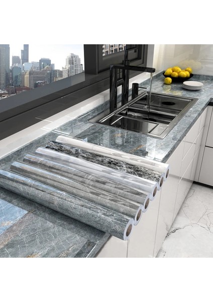 Bk-Byl Tarzı 1MX40CM 80 cm Genişlik Mermer Pvc Kendinden Yapışkanlı Duvar Kağıdı Kağıt Su Geçirmez Yağ Geçirmez Duvar Çıkartmaları Mutfak Tezgahı Ev Dekor (Yurt Dışından) indirimleri