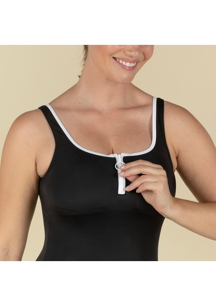 Nabaiji Kadın U Kesim Sırt Detaylı Şortlu Mayo - Siyah - Heva indirimleri