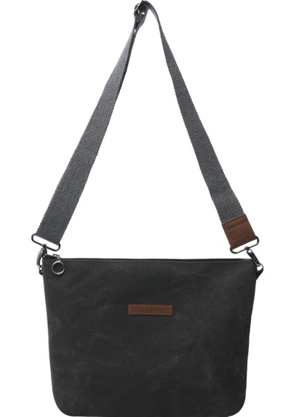 Siyah Clutch Waxed Canvas Ayarlanabilir Askılı Portföy Mumlu Kanvas Kadın El ve Omuz Çantası