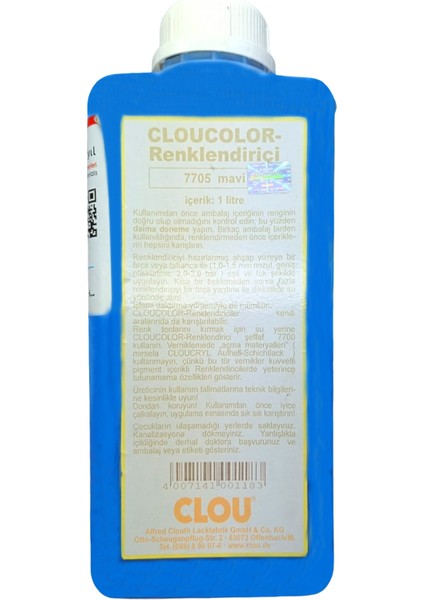 Su Bazlı Renklendiriciler 1ltCLOU Colour 7705 Mavi Ahşap Renklendirici 1lt