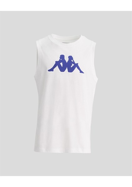 Logo Dwal Erkek Beyaz-Mavi-Beyaz Regular Fit Tişört