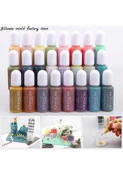 Mingjing Shop3 Bordo Tarzı Silikon Dünya 10 ml 24 Renk Alayları Dıy Uv Epoksi Reçine El Sanatları Morandi Boya Mürekkep Renklendirici Takı Yapımı Malzemeleri Araçları (Yurt Dışından)