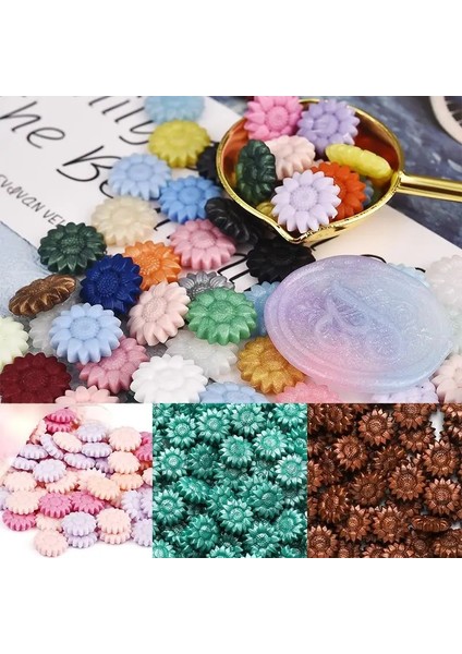 Mingjing Shop3 100 Adet-P Tarzı Retro Sızdırmazlık Balmumu Boncuk Torbalı Ayçiçeği Mühür Mumu Damga Boncuk Dıy Scrapbooking Kartları Parti Davetiyesi El Sanatları Dekorasyon (Yurt Dışından)