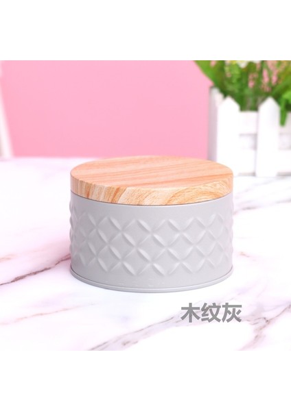 Gri Tarzı Yuvarlak Boş Demir Kutu Ahşap Tahıl Kapaklı Metal Şeker Saklama Kutusu Diy Mum Yapımı Kavanoz Kahve Çay Can Noel Bisküvi Paketi (Yurt Dışından)